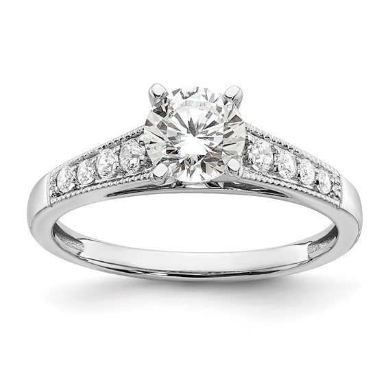 14k White Gold (Holds 1 carat (6.5mm) Round Center) 1/5 carat Diamond Semi-Mount Engagement Ring