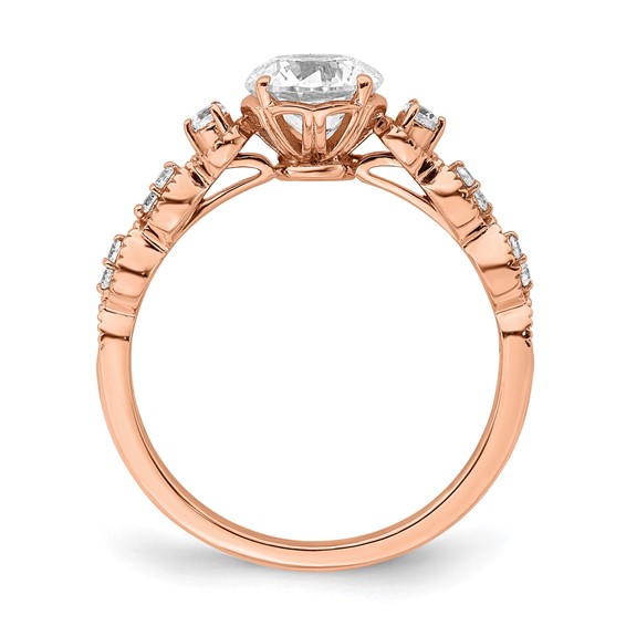14k Rose Gold (Holds 1 carat (6.5mm) Round Center) 1/8 carat Diamond Semi-Mount Engagement Ring