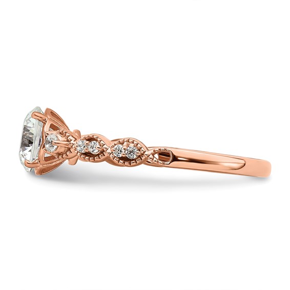 14k Rose Gold (Holds 1 carat (6.5mm) Round Center) 1/8 carat Diamond Semi-Mount Engagement Ring