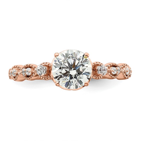 14k Rose Gold (Holds 1 carat (6.5mm) Round Center) 1/8 carat Diamond Semi-Mount Engagement Ring