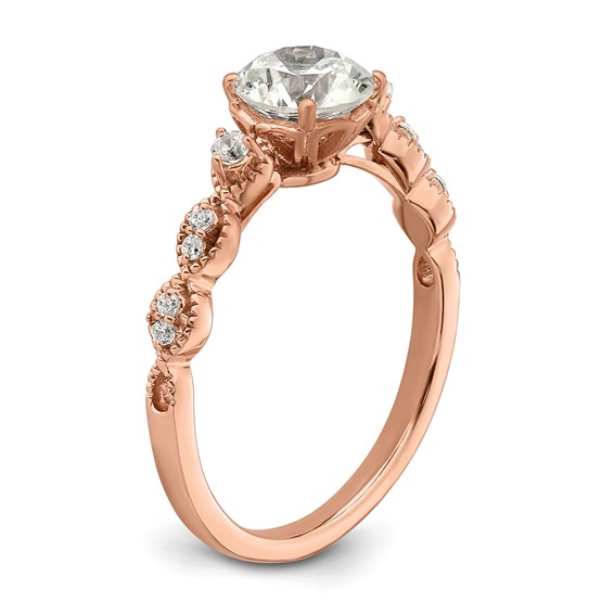 14k Rose Gold (Holds 1 carat (6.5mm) Round Center) 1/8 carat Diamond Semi-Mount Engagement Ring