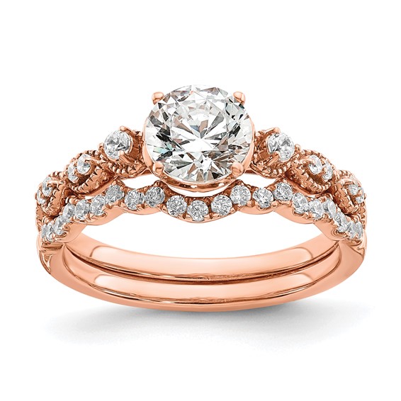 14k Rose Gold (Holds 1 carat (6.5mm) Round Center) 1/8 carat Diamond Semi-Mount Engagement Ring