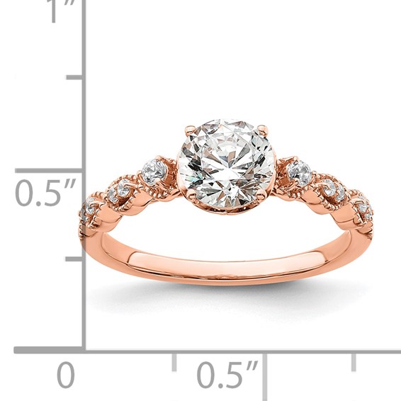 14k Rose Gold (Holds 1 carat (6.5mm) Round Center) 1/8 carat Diamond Semi-Mount Engagement Ring