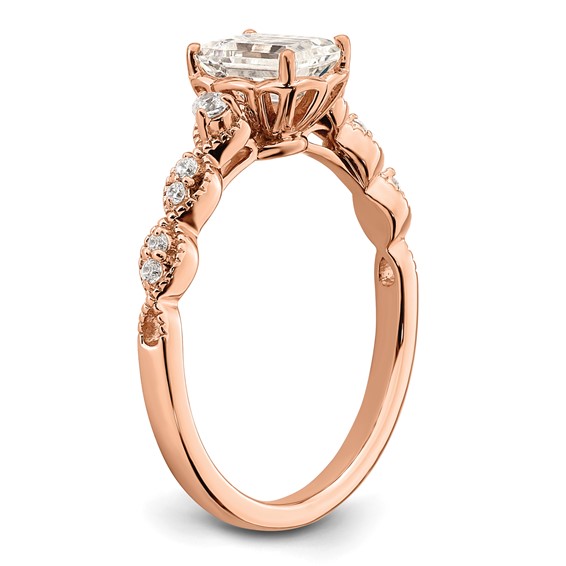 14k Rose Gold (Holds 1 carat (6.9x5.2mm) Emerald-cut Center) 1/8 carat Diamond Semi-Mount Engagement Ring