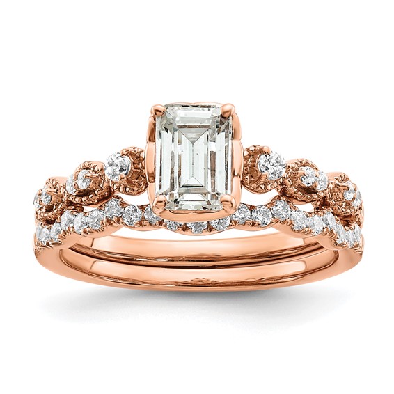 14k Rose Gold (Holds 1 carat (6.9x5.2mm) Emerald-cut Center) 1/8 carat Diamond Semi-Mount Engagement Ring