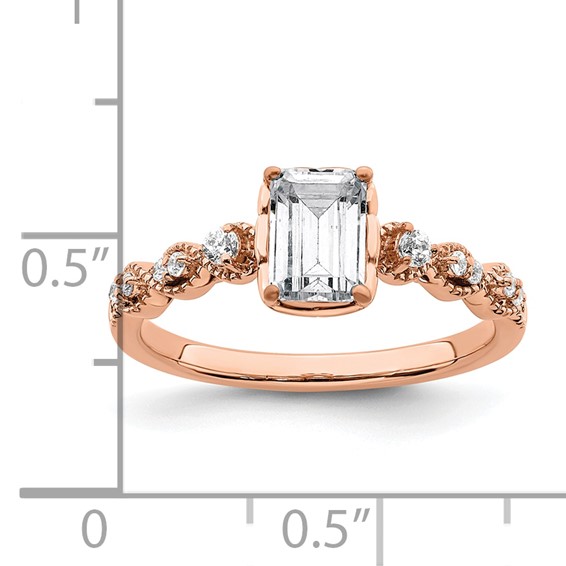 14k Rose Gold (Holds 1 carat (6.9x5.2mm) Emerald-cut Center) 1/8 carat Diamond Semi-Mount Engagement Ring
