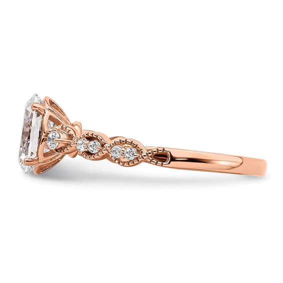 14k Rose Gold (Holds 1 carat (8.00x6.1mm) Oval Center) 1/8 carat Diamond Semi-Mount Engagement Ring