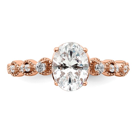 14k Rose Gold (Holds 1 carat (8.00x6.1mm) Oval Center) 1/8 carat Diamond Semi-Mount Engagement Ring