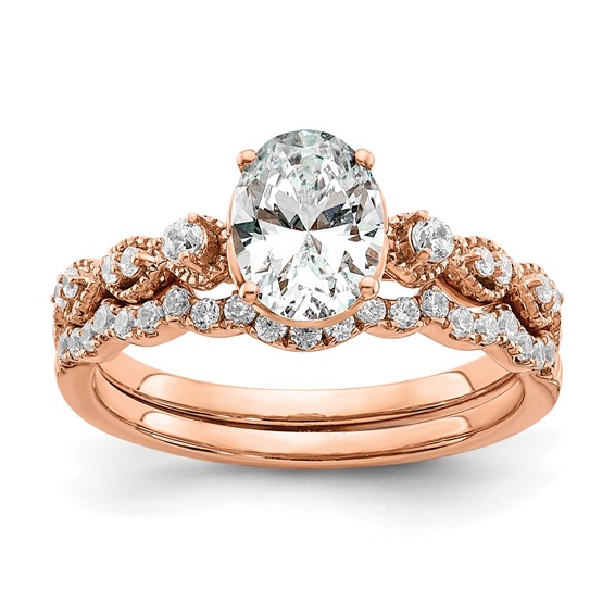 14k Rose Gold (Holds 1 carat (8.00x6.1mm) Oval Center) 1/8 carat Diamond Semi-Mount Engagement Ring