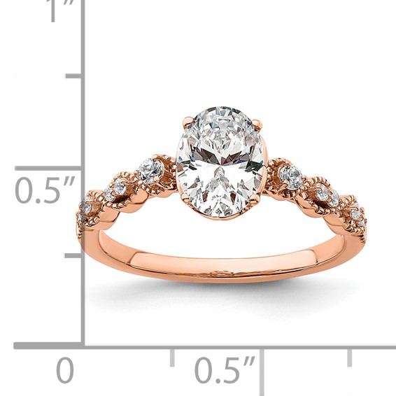 14k Rose Gold (Holds 1 carat (8.00x6.1mm) Oval Center) 1/8 carat Diamond Semi-Mount Engagement Ring