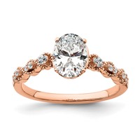 14K Rose Gold 0.12 Carat Lab Grown Diamond VS SI+ G+ 1 Carat Center Oval Semi Mount Engagement Ring view 1