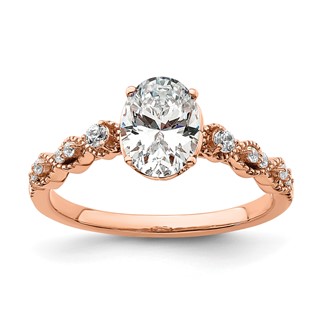 14k Rose Gold 1/8 carat Lab Grown Diamond VS/SI+ G+ 1 carat Center Oval Semi Mount Engagement Ring