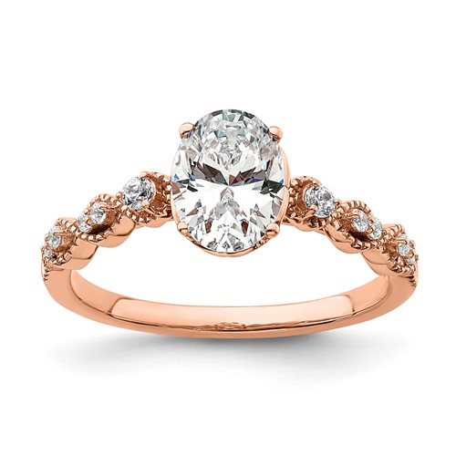 14K Rose Gold 0.12 Carat Lab Grown Diamond VS SI+ G+ 1 Carat Center Oval Semi Mount Engagement Ring