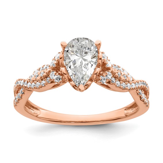 14k Rose Gold Criss-Cross (Holds 1 carat (8.00x6.1mm) Pear Center) 1/5 carat Diamond Semi-Mount Engagement Ring