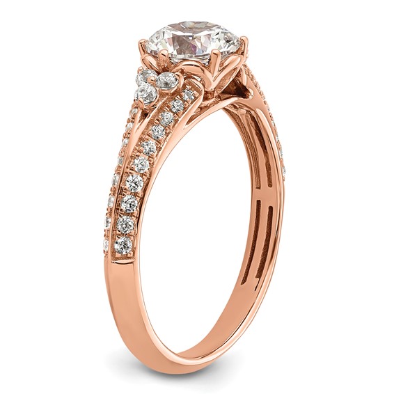 14k Rose Gold (Holds 1 carat (6.5mm) Round Center) 1/3 carat Diamond Semi-Mount Engagement Ring