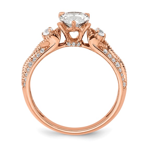14k Rose Gold (Holds 1 carat (8.00x6.1mm) Pear Center) 1/4 carat Diamond Semi-Mount Engagement Ring