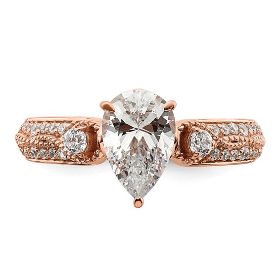 14k Rose Gold (Holds 1 carat (8.00x6.1mm) Pear Center) 1/4 carat Diamond Semi-Mount Engagement Ring