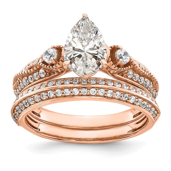 14k Rose Gold (Holds 1 carat (8.00x6.1mm) Pear Center) 1/4 carat Diamond Semi-Mount Engagement Ring