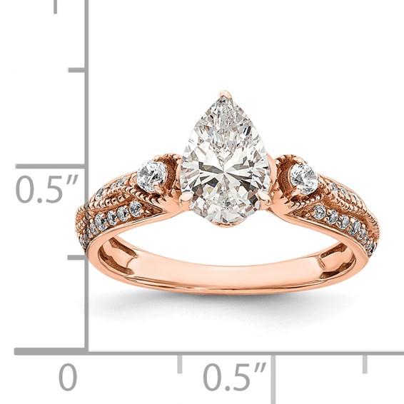 14k Rose Gold (Holds 1 carat (8.00x6.1mm) Pear Center) 1/4 carat Diamond Semi-Mount Engagement Ring