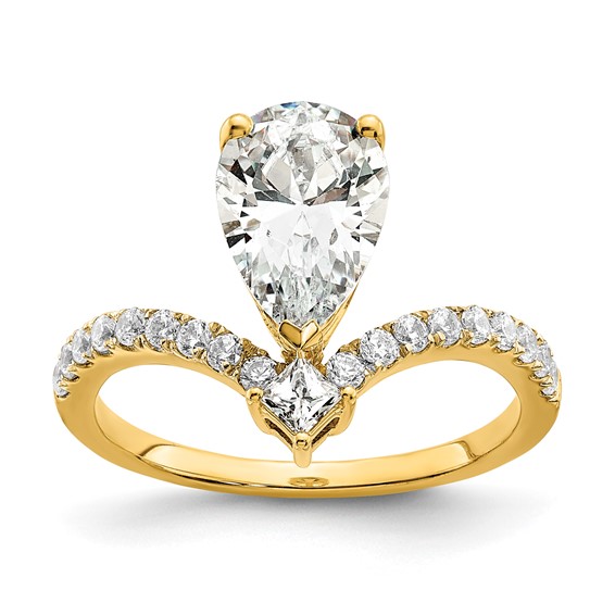 14k Asymmetric (Holds 1.5 carat (10x6.4mm) Pear Center) 1/2 carat Diamond Semi-Mount Engagement Ring