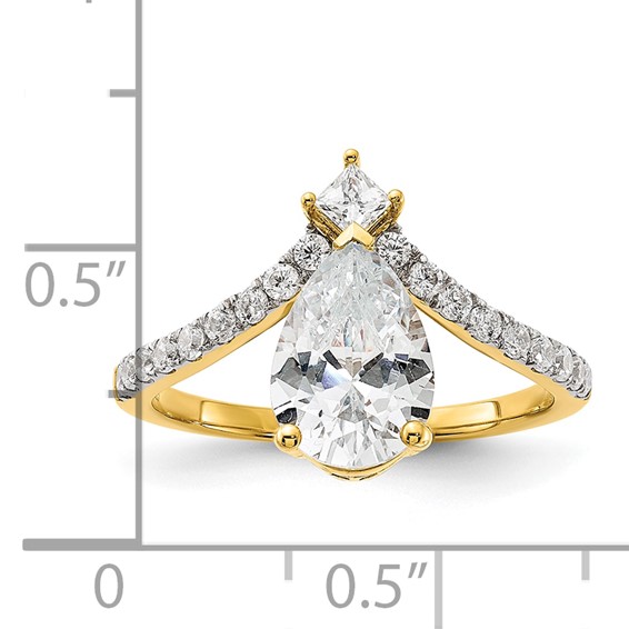 14k Asymmetric (Holds 1.5 carat (10x6.4mm) Pear Center) 1/2 carat Diamond Semi-Mount Engagement Ring
