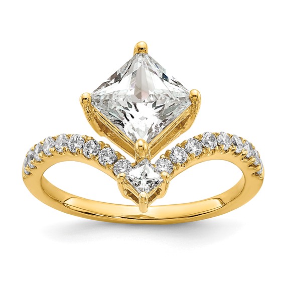14k Asymmetric (Holds 1.5 carat (6.5mm) Princess Center) 1/2 carat Diamond Semi-Mount Engagement Ring