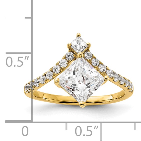 14k Asymmetric (Holds 1.5 carat (6.5mm) Princess Center) 1/2 carat Diamond Semi-Mount Engagement Ring