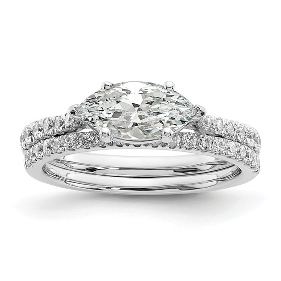 14k White Gold East West (Holds 3/4 carat (9.2x5.00mm) Marquise Center) 1/5 carat Diamond Semi-Mount Engagement Ring