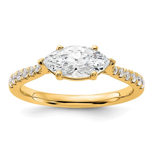 14K Yellow Gold 0.20 Ct Lab Grown Dia VS SI+ G+ 1 Ct East-West Marquise Semi Eng Ring