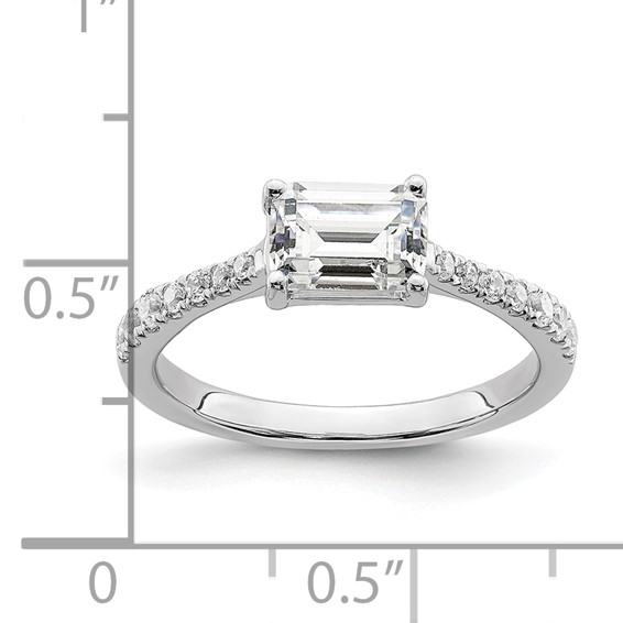 14k White Gold East West (Holds 3/4 carat (6.1x4.5mm) Emerald-cut Center) 1/4 carat Diamond Semi-Mount Engagement Ring