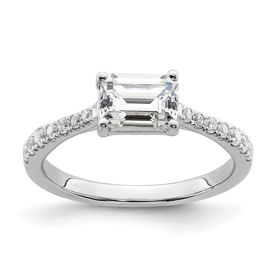 14k White Gold East West (Holds 3/4 carat (6.1x4.5mm) Emerald-cut Center) 1/4 carat Diamond Semi-Mount Engagement Ring