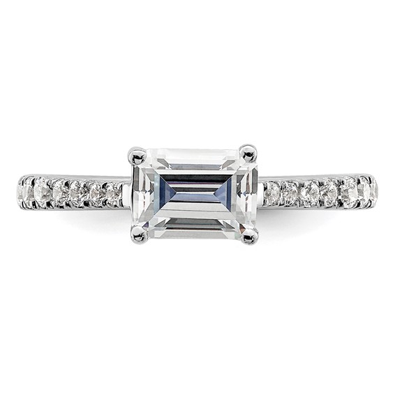 14k White Gold East West (Holds 1 carat (6.9x5.2mm) Emerald-cut Center) 1/4 carat Diamond Semi-Mount Engagement Ring