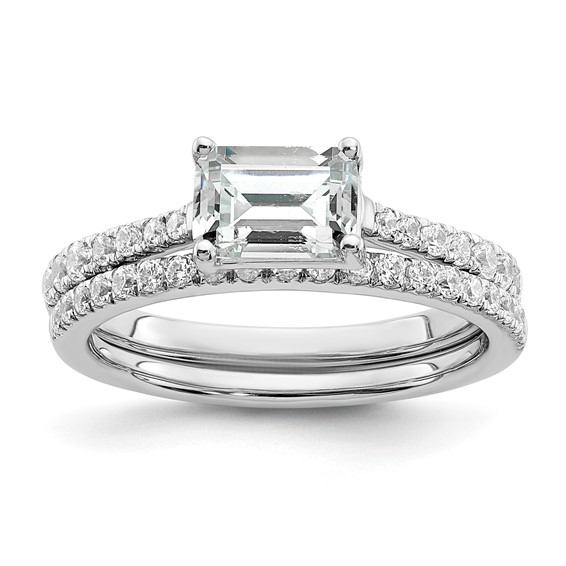 14k White Gold East West (Holds 1 carat (6.9x5.2mm) Emerald-cut Center) 1/4 carat Diamond Semi-Mount Engagement Ring