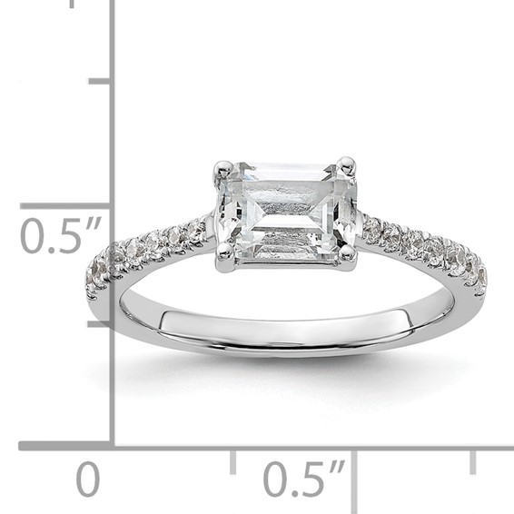 14k White Gold East West (Holds 1 carat (6.9x5.2mm) Emerald-cut Center) 1/4 carat Diamond Semi-Mount Engagement Ring