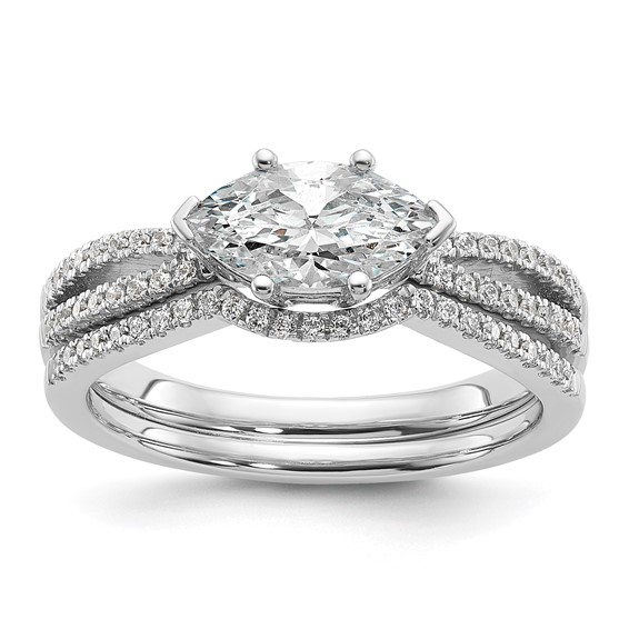 14k White Gold East West (Holds 3/4 carat (9.2x5.00mm) Marquise Center) 1/8 carat Diamond Semi-Mount Engagement Ring