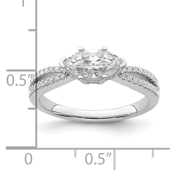 14k White Gold East West (Holds 3/4 carat (9.2x5.00mm) Marquise Center) 1/8 carat Diamond Semi-Mount Engagement Ring