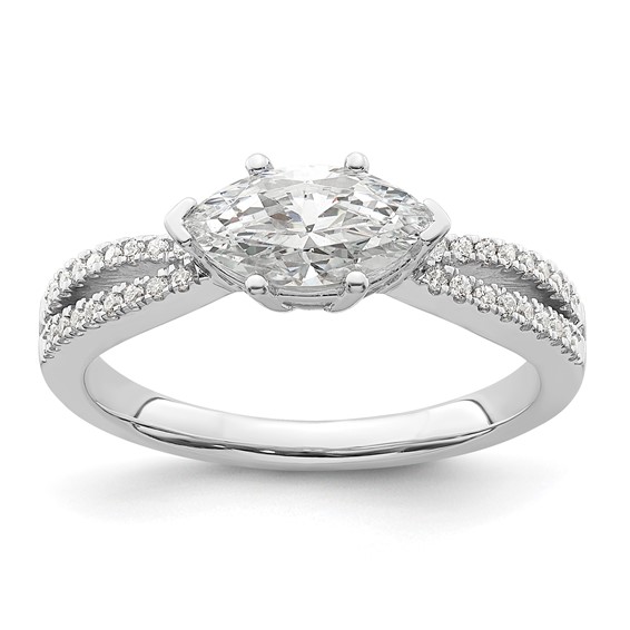14k White Gold East West (Holds 3/4 carat (9.2x5.00mm) Marquise Center) 1/8 carat Diamond Semi-Mount Engagement Ring