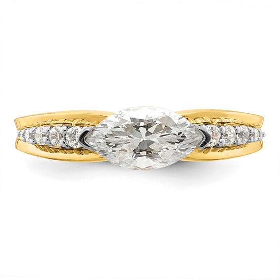 14k East West (Holds 3/4 carat (9.2x5.00mm) Marquise Center) 1/8 carat Diamond Semi-Mount Engagement Ring