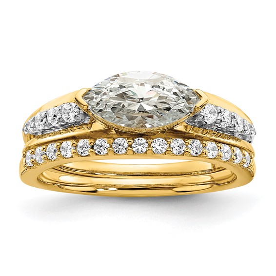 14k East West (Holds 1 carat (10.5x5.6mm) Marquise Center) 1/6 carat Diamond Semi-Mount Engagement Ring