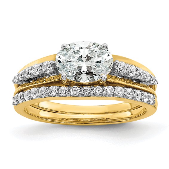 14k Two-tone 1/6 carat Lab Grown Diamond VS/SI+ G+ 1 carat Center Oval Semi Mount Engagement Ring