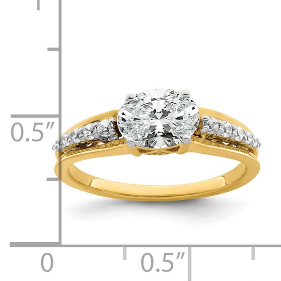 14k Two-tone 1/6 carat Lab Grown Diamond VS/SI+ G+ 1 carat Center Oval Semi Mount Engagement Ring