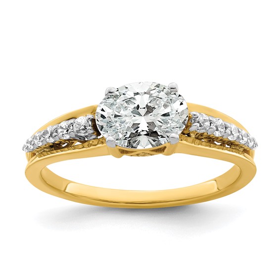 14k Two-tone 1/6 carat Lab Grown Diamond VS/SI+ G+ 1 carat Center Oval Semi Mount Engagement Ring