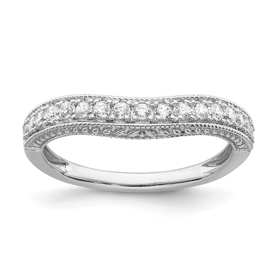 14k White Gold 1/4 carat Diamond Contoured Complete Wedding Band