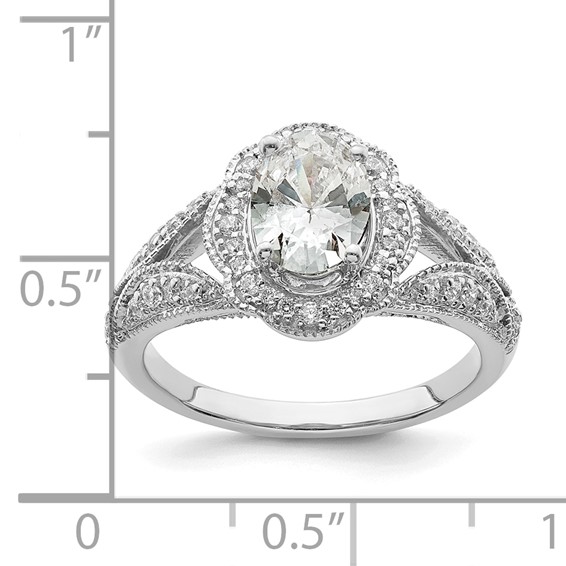 14k White Polish Vintage Halo 1ct Oval Semi-Mount Dia Ring