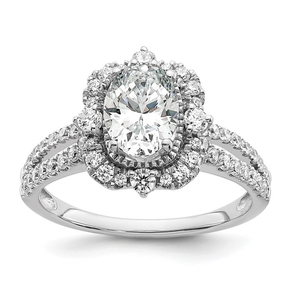 14k White Gold Vintage Halo (Holds 1 carat (8.0x6.1mm) Oval Center) 5/8 carat Diamond Semi-Mount Engagement Ring