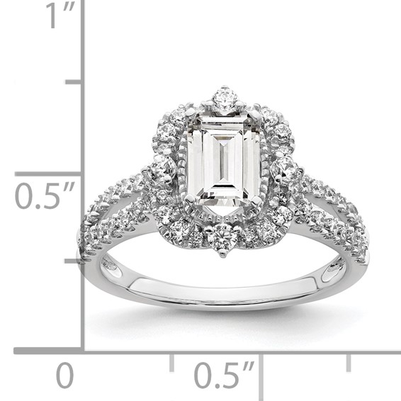 14k White Gold Vintage Halo (Holds 1 carat (6.9x5.2mm) Emerald-cut Center) 5/8 carat Diamond Semi-Mount Engagement Ring