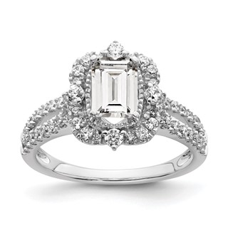 14k White Gold Vintage Halo (Holds 1 carat (6.9x5.2mm) Emerald-cut Center) 5/8 carat Diamond Semi-Mount Engagement Ring