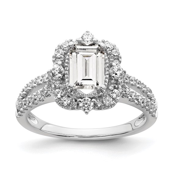 14k White Gold Vintage Halo (Holds 1 carat (6.9x5.2mm) Emerald-cut Center) 5/8 carat Diamond Semi-Mount Engagement Ring