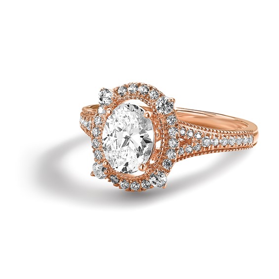14k Rose Gold Vintage Halo (Holds 1 carat (8.0x6.1mm) Oval Center) 3/8 carat Diamond Semi-Mount Engagement Ring