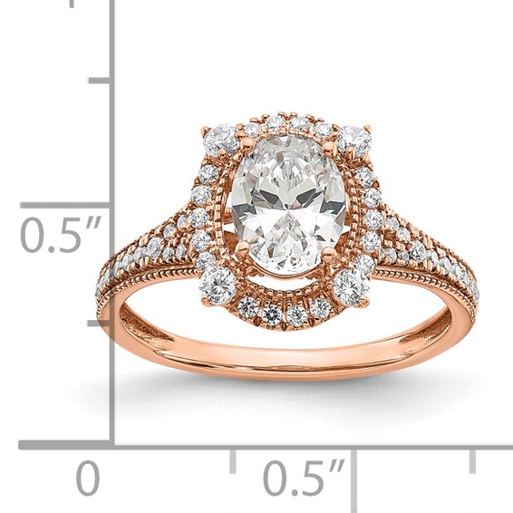 14k Rose Gold Vintage Halo (Holds 1 carat (8.0x6.1mm) Oval Center) 3/8 carat Diamond Semi-Mount Engagement Ring